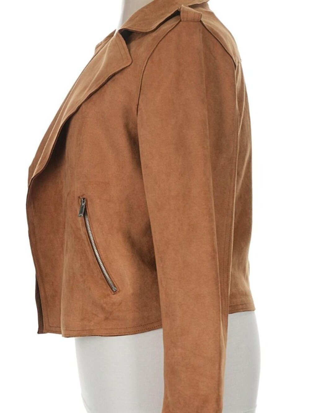 Elie T Tahari Faux Suede Crop Moto Jacket in Tobacco Size Large - Picture 3 of 5